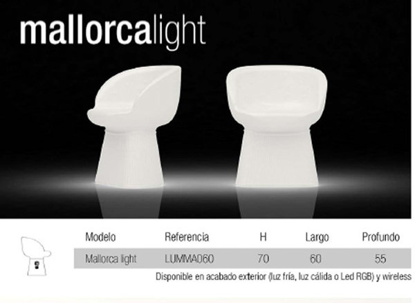 Taburete con luz MALLORCA  Light / Solar SMART Tech (Sin Cables y Con Mando- 60x55x71 cm