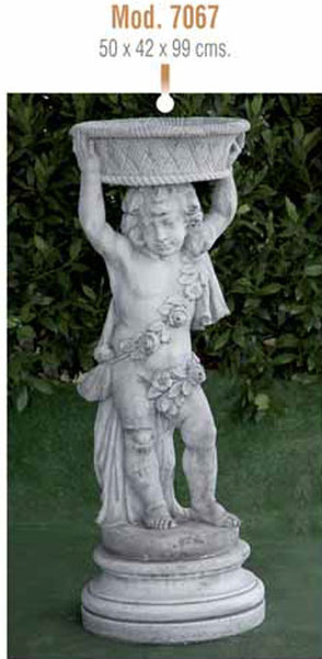 Figura/Estatua de Piedra NIÑO CESTO EN LA CABEZA Mod. 7067 - 50x42 x99h. y PEANA Mod. 4217 - 40Øx18h