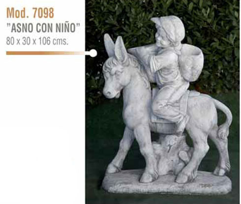 Figura/Estatua de Piedra Macetero BURRO CON NIÑO Modelo 7098