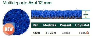 CESPED ARTIFICIAL MULTIDEPORTE / AZUL - VERDE/ 12mm. Altura - Rollo 2x25 mtrs. -/23