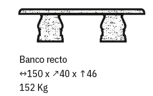 BANCO RECTO  PIEDRA/HORMIGON PULIDO MOD. IRIS/23 - 140x40x46cm.
